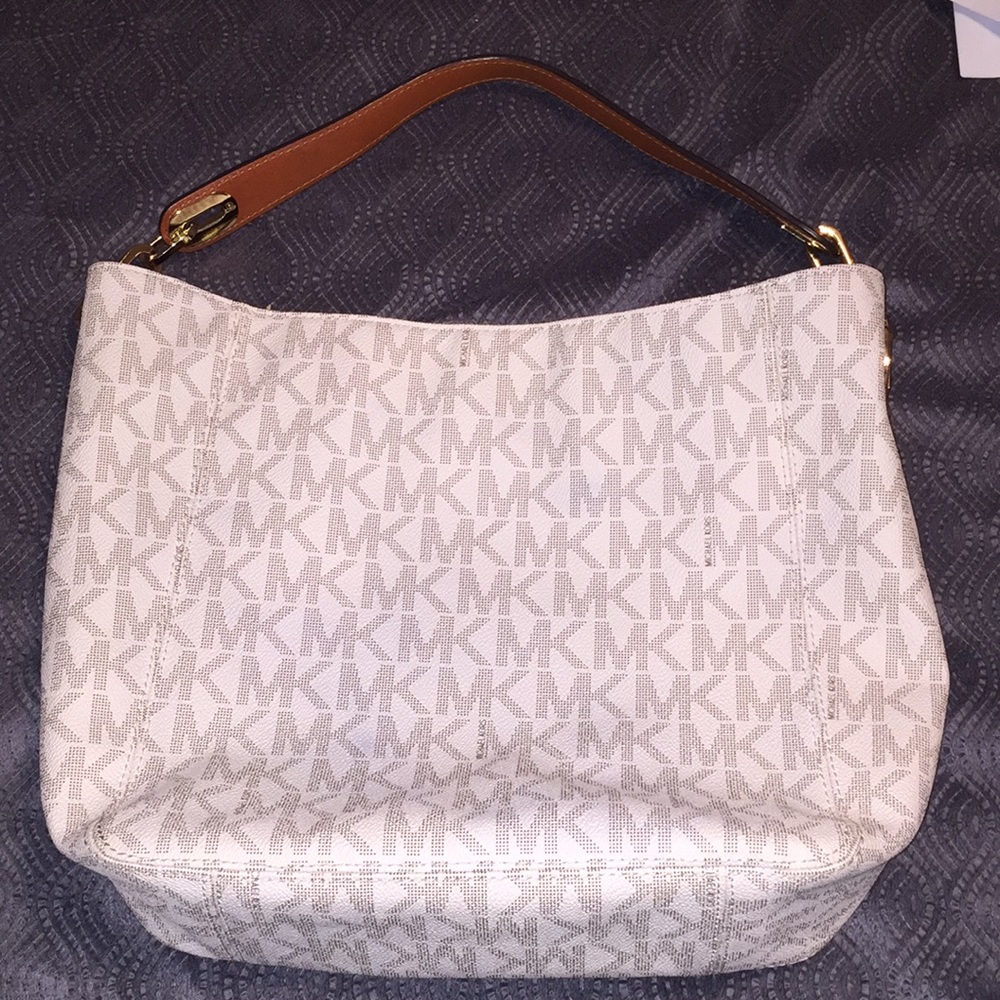 Pre-loved White and brown leather Michael Kors bag
